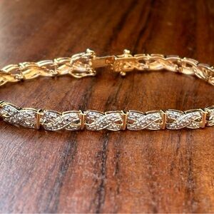 925 Gold Vermeil Infinity X Pavé Link Bracelet 7.5” Vintage Statement